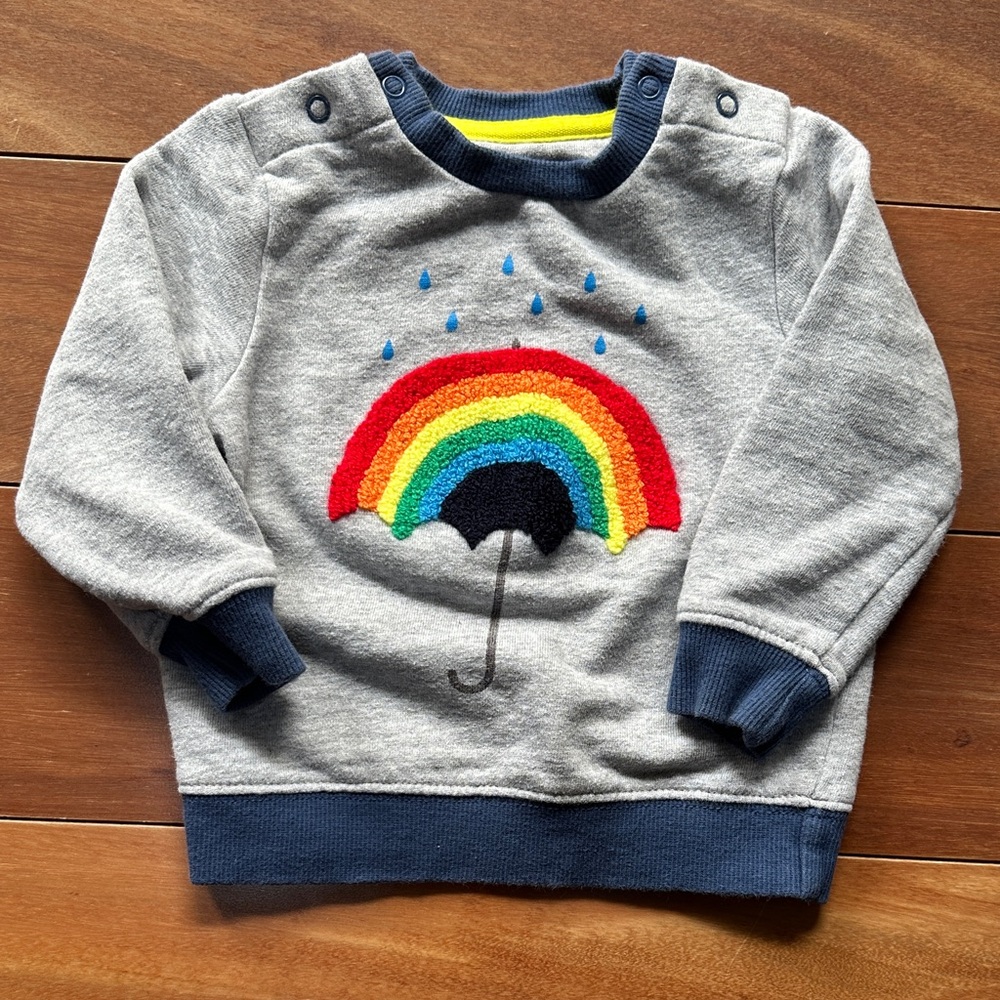 Baby Boden Gray Sweatshirt Rainbow Umbrella 6-12m